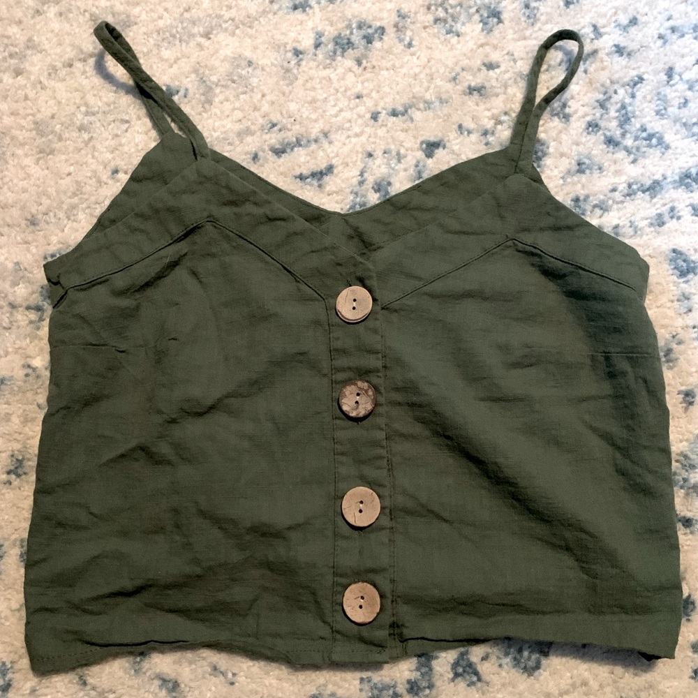 Zaful Button Down Crop Tank Top - Size Small - Green